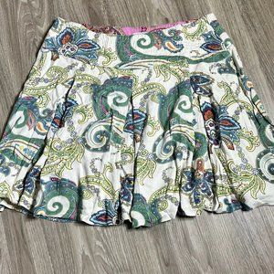 IZOD Paisley Skirt Pinks Green Skater Pleated Size 14 Zips Up‎ Side Knee Length